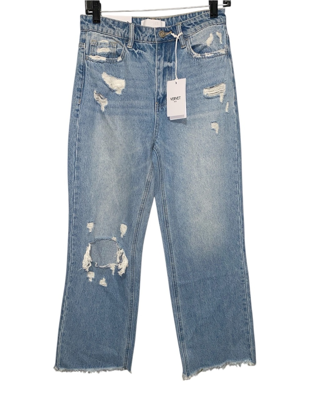 Vervet Blue Leslie 90s Vintage Flare Distressed Raw Hem Cotton Jeans Size 26 NWT